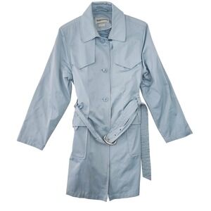 Fitzwright Womens Light Blue‎ Belted Trench Coat Jacket Size S Button Front